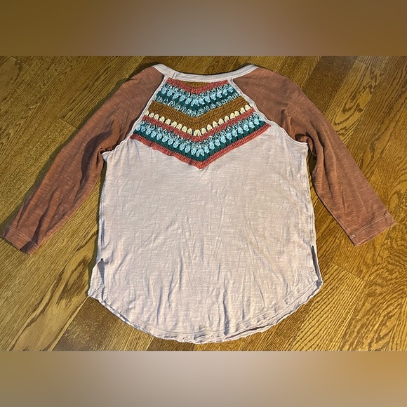We The Free People Spring Bound Top Crochet Shirt Extra Small Boho 3/4 Sleeve XS - Picture 6 of 6